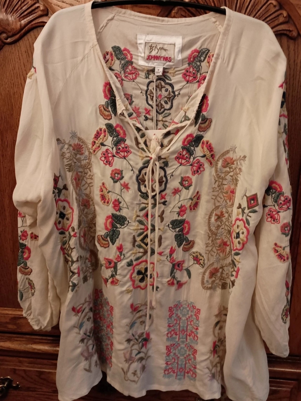 New Sz M Johnny Was Biya Akira Embroidered Peasant Top
